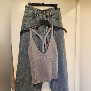Gray/blue Camisole Top And Shein Jeans